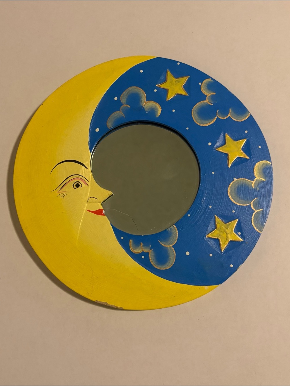 Vintage Style Celestial Sun Moon Small Wall Mirror Hand Painted
